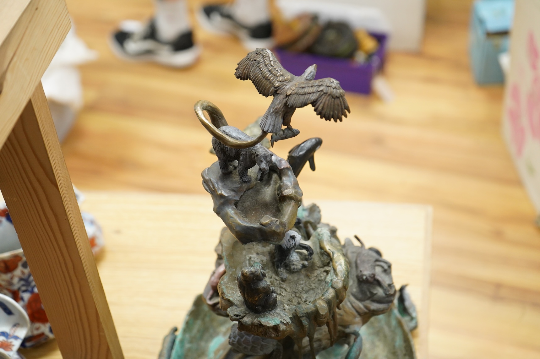 A Franklin Mint, decorative cast metal animal rockery, limited edition 1058/9500, 39cm high